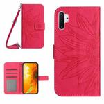 For Samsung Galaxy Note10+ Skin Feel Sun Flower Pattern Flip Leather Phone Case with Lanyard(Rose Red)