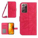 For Samsung Galaxy Note20 Ultra Skin Feel Sun Flower Pattern Flip Leather Phone Case with Lanyard(Rose Red)