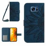 For Samsung Galaxy S7 Edge Skin Feel Sun Flower Pattern Flip Leather Phone Case with Lanyard(Inky Blue)