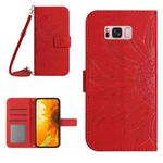 For Samsung Galaxy S8 Skin Feel Sun Flower Pattern Flip Leather Phone Case with Lanyard(Red)