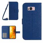 For Samsung Galaxy S8 Skin Feel Sun Flower Pattern Flip Leather Phone Case with Lanyard(Dark Blue)