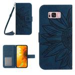 For Samsung Galaxy S8+ Skin Feel Sun Flower Pattern Flip Leather Phone Case with Lanyard(Inky Blue)