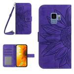 For Samsung Galaxy S9 Skin Feel Sun Flower Pattern Flip Leather Phone Case with Lanyard(Dark Purple)