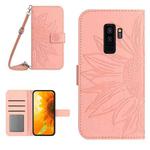 For Samsung Galaxy S9+ Skin Feel Sun Flower Pattern Flip Leather Phone Case with Lanyard(Pink)