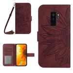 For Samsung Galaxy S9+ Skin Feel Sun Flower Pattern Flip Leather Phone Case with Lanyard(Wine Red)