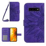 For Samsung Galaxy S10+ Skin Feel Sun Flower Pattern Flip Leather Phone Case with Lanyard(Dark Purple)