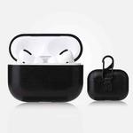 For AirPods Pro Anti-fall Crazy Horse Texture PU Leather Protective Case with Carabiner(Black)