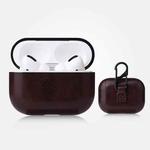 For AirPods Pro Anti-fall Crazy Horse Texture PU Leather Protective Case with Carabiner(Coffee)