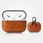 For AirPods Pro Anti-fall Crazy Horse Texture PU Leather Protective Case with Carabiner(Brown)