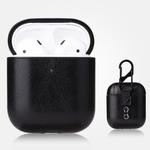 For AirPods 1 & 2 Anti-fall Crazy Horse Texture PU Leather Protective Case with Carabiner(Black)