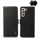 For Samsung Galaxy S23 5G KHAZNEH Side-Magnetic Litchi Genuine Leather RFID Phone Case(Black)