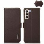 For Samsung Galaxy S23 5G KHAZNEH Side-Magnetic Litchi Genuine Leather RFID Phone Case(Brown)