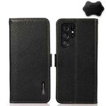 For Samsung Galaxy S23 Ultra 5G KHAZNEH Side-Magnetic Litchi Genuine Leather RFID Phone Case(Black)