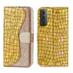 For Samsung Galaxy S23 5G Laser Glitter Powder Crocodile Texture Leather Phone Case(Gold)