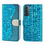 For Samsung Galaxy S23 5G Laser Glitter Powder Crocodile Texture Leather Phone Case(Blue)