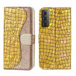 For Samsung Galaxy S23+ 5G Laser Glitter Powder Crocodile Texture Leather Phone Case(Gold)