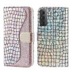 For Samsung Galaxy S23+ 5G Laser Glitter Powder Crocodile Texture Leather Phone Case(Silver)