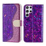 For Samsung Galaxy S23 Ultra 5G Laser Glitter Powder Crocodile Texture Leather Phone Case(Purple)