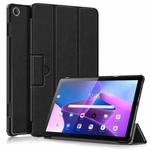 For Lenovo Tab M10 10.1 3rd Gen 3-folding Magnetic Buckle Custer Texture Leather Smart Tablet Case(Black)