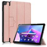 For Lenovo Tab M10 10.1 3rd Gen 3-folding Magnetic Buckle Custer Texture Leather Smart Tablet Case(Rose Gold)