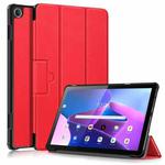 For Lenovo Tab M10 10.1 3rd Gen 3-folding Magnetic Buckle Custer Texture Leather Smart Tablet Case(Red)
