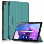 For Lenovo Tab M10 10.1 3rd Gen 3-folding Magnetic Buckle Custer Texture Leather Smart Tablet Case(Dark Green)