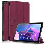 For Lenovo Tab M10 10.1 3rd Gen 3-folding Magnetic Buckle Custer Texture Leather Smart Tablet Case(Wine Red)