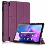 For Lenovo Tab M10 10.1 3rd Gen 3-folding Magnetic Buckle Custer Texture Leather Smart Tablet Case(Purple)