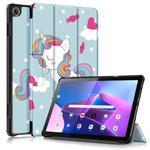 For Lenovo Tab M10 10.1 3rd Gen 3-folding Magnetic Buckle Coloured Drawing Leather Smart Tablet Case(Rainbow Unicorn)