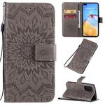 For Huawei P40 Pressed Printing Sunflower Pattern Horizontal Flip PU Leather Case with Holder & Card Slots & Wallet & Lanyard(Grey)