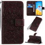 For Huawei P40 Pressed Printing Sunflower Pattern Horizontal Flip PU Leather Case with Holder & Card Slots & Wallet & Lanyard(Brown)