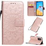 For Huawei P40 Pressed Printing Sunflower Pattern Horizontal Flip PU Leather Case with Holder & Card Slots & Wallet & Lanyard(Rose Gold)