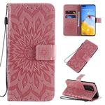 For Huawei P40 Pro Pressed Printing Sunflower Pattern Horizontal Flip PU Leather Case with Holder & Card Slots & Wallet & Lanyard(Pink)