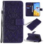 For Huawei P40 Pro Pressed Printing Sunflower Pattern Horizontal Flip PU Leather Case with Holder & Card Slots & Wallet & Lanyard(Purple)