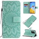 For Huawei P40 Pro Pressed Printing Sunflower Pattern Horizontal Flip PU Leather Case with Holder & Card Slots & Wallet & Lanyard(Green)
