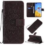 For Huawei P40 Pro Pressed Printing Sunflower Pattern Horizontal Flip PU Leather Case with Holder & Card Slots & Wallet & Lanyard(Brown)