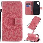 For Huawei P40 Lite / Nova 6 se Pressed Printing Sunflower Pattern Horizontal Flip PU Leather Case with Holder & Card Slots & Wallet & Lanyard(Pink)