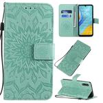 For Huawei Enjoy 10e Pressed Printing Sunflower Pattern Horizontal Flip PU Leather Case with Holder & Card Slots & Wallet & Lanyard(Green)