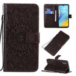 For Huawei Enjoy 10e Pressed Printing Sunflower Pattern Horizontal Flip PU Leather Case with Holder & Card Slots & Wallet & Lanyard(Brown)