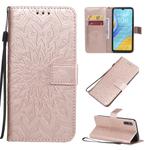 For Huawei Enjoy 10e Pressed Printing Sunflower Pattern Horizontal Flip PU Leather Case with Holder & Card Slots & Wallet & Lanyard(Rose Gold)