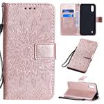 For Galaxy A01 Pressed Printing Sunflower Pattern Horizontal Flip PU Leather Case with Holder & Card Slots & Wallet & Lanyard(Rose Gold)