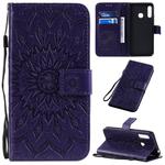 For Galaxy A70e Pressed Printing Sunflower Pattern Horizontal Flip PU Leather Case with Holder & Card Slots & Wallet & Lanyard(Purple)