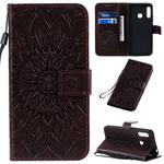 For Galaxy A70e Pressed Printing Sunflower Pattern Horizontal Flip PU Leather Case with Holder & Card Slots & Wallet & Lanyard(Brown)