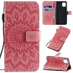 For Galaxy A81 / M60S / Note10 Lite Pressed Printing Sunflower Pattern Horizontal Flip PU Leather Case with Holder & Card Slots & Wallet & Lanyard(Pink)