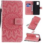 For Galaxy A91 / M80S / S10 Lite Pressed Printing Sunflower Pattern Horizontal Flip PU Leather Case with Holder & Card Slots & Wallet & Lanyard(Pink)