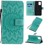For Galaxy A91 / M80S / S10 Lite Pressed Printing Sunflower Pattern Horizontal Flip PU Leather Case with Holder & Card Slots & Wallet & Lanyard(Green)
