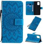 For Galaxy A91 / M80S / S10 Lite Pressed Printing Sunflower Pattern Horizontal Flip PU Leather Case with Holder & Card Slots & Wallet & Lanyard(Blue)