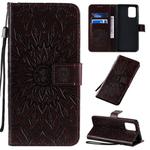 For Galaxy A91 / M80S / S10 Lite Pressed Printing Sunflower Pattern Horizontal Flip PU Leather Case with Holder & Card Slots & Wallet & Lanyard(Brown)