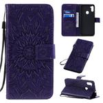 For Galaxy M11 Pressed Printing Sunflower Pattern Horizontal Flip PU Leather Case with Holder & Card Slots & Wallet & Lanyard(Purple)