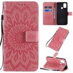 For Galaxy M31 Pressed Printing Sunflower Pattern Horizontal Flip PU Leather Case with Holder & Card Slots & Wallet & Lanyard(Pink)